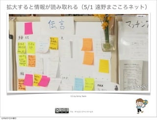 拡大すると情報が読み取れる（5/1 遠野まごころネット）




               CC-by-SA by Taichi




               by mapconcierge


12年6月7日木曜日
 