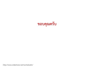 ขอบคุณครับ




http://www.slideshare.net/rachabodin/
 
