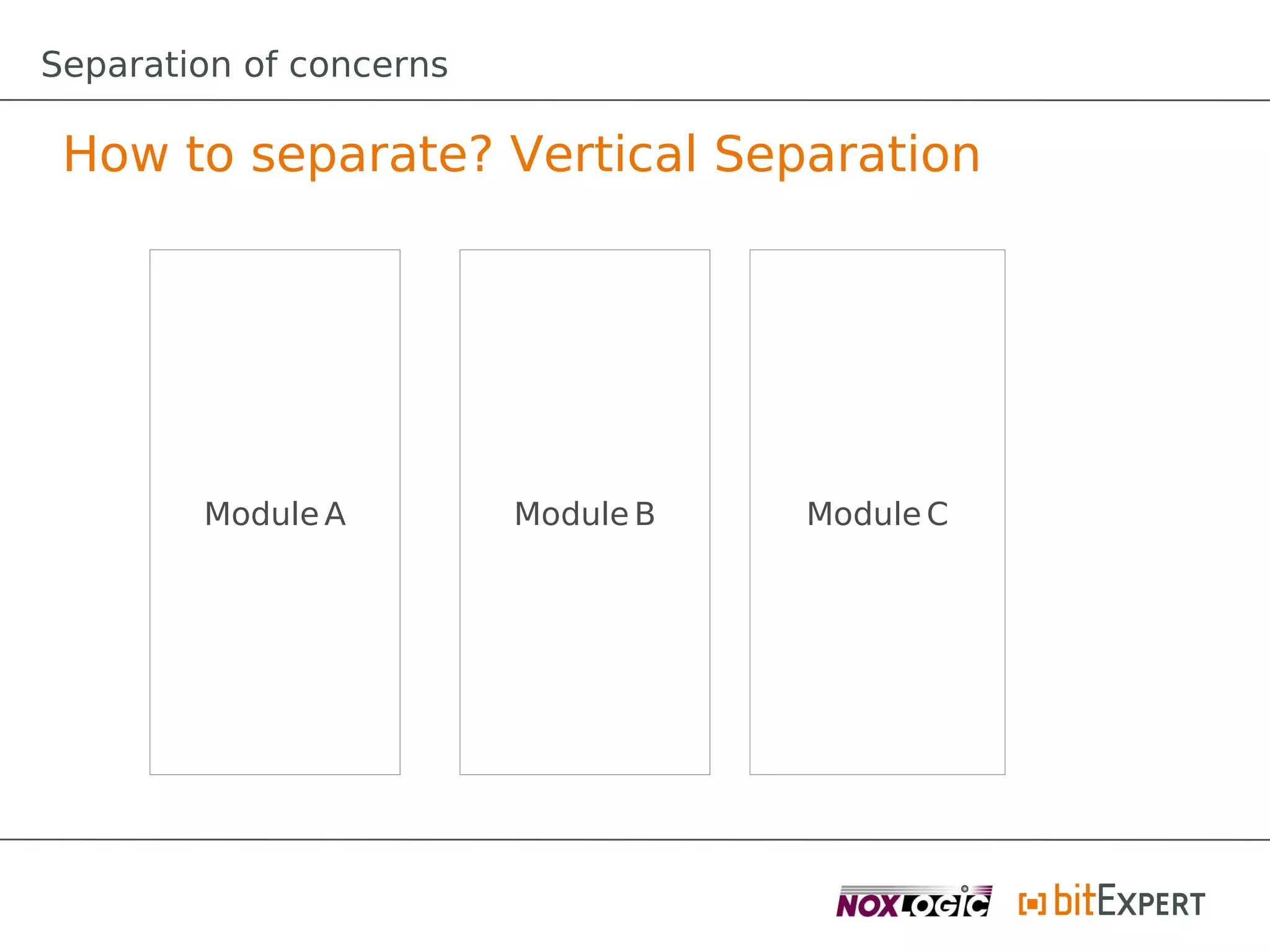 Separation of concerns

 How to separate? Vertical Separation




        Module A         Module B   Module C
 
