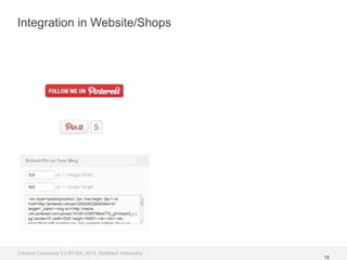 Integration in Website/Shops




Creative Commons 3.0 BY-SA, 2012, Goldbach Interactive
                                                         18
 