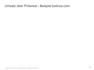 Umsatz über Pinterest - Beispiel boticca.com




                                                         31
Creative Commons 3.0 BY-SA, 2012, Goldbach Interactive
 