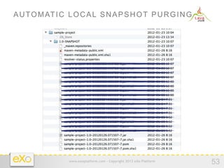 A U T O M AT I C L O C A L S N A P S H O T P U R G I N G




                 www.exoplatform.com - Copyright 2012 eXo Platform
                                                                     53
 