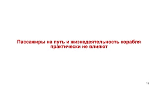 Пассажиры на путь и жизнедеятельность корабля
           практически не влияют




                                                15
 