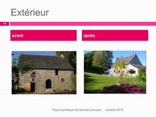 Extérieur
octobre 2012
74
Pays touristique de Vannes Lanvaux
avant après
 