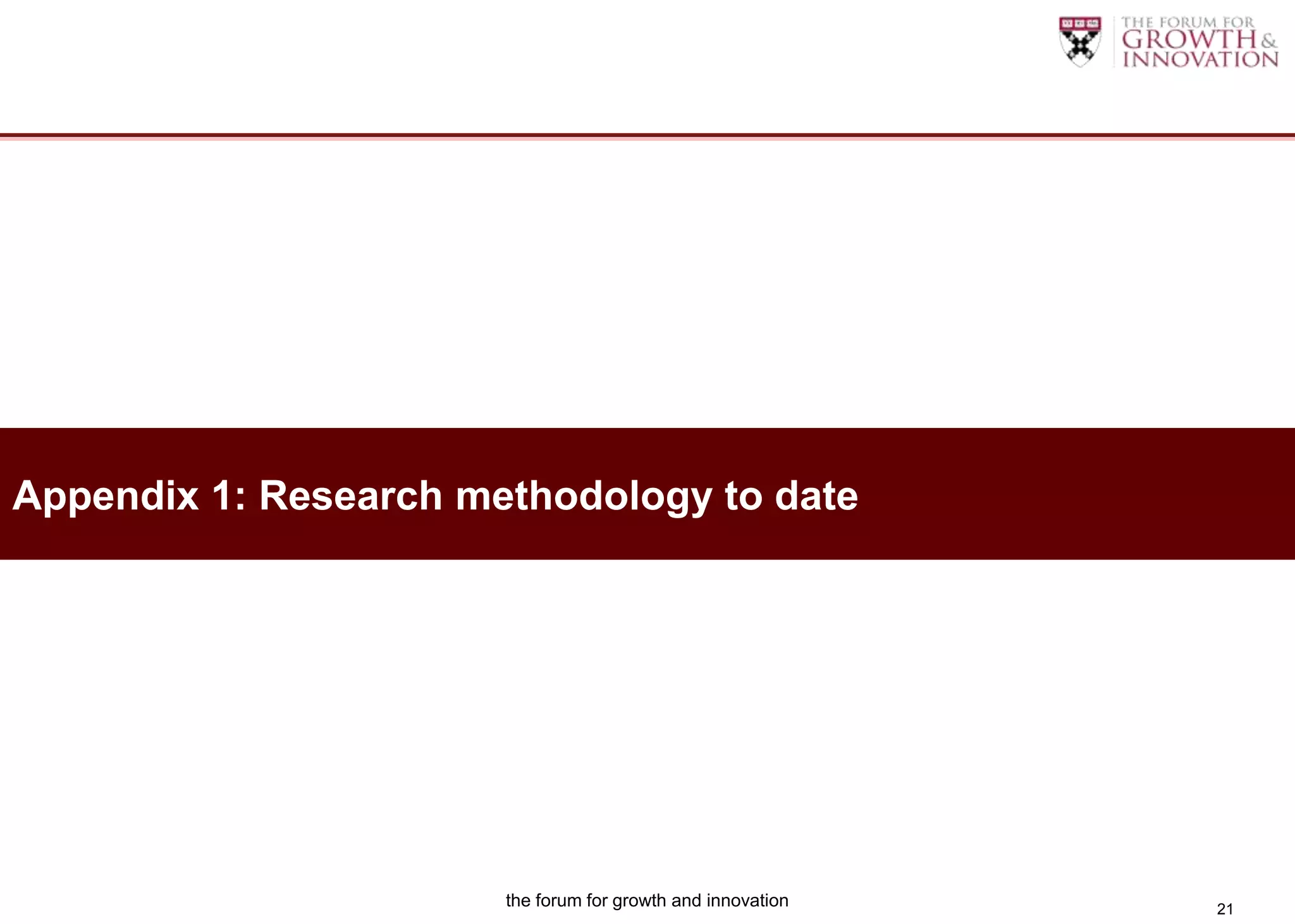 Appendix 1: Research methodology to date




                       the forum for growth and innovation   21
 