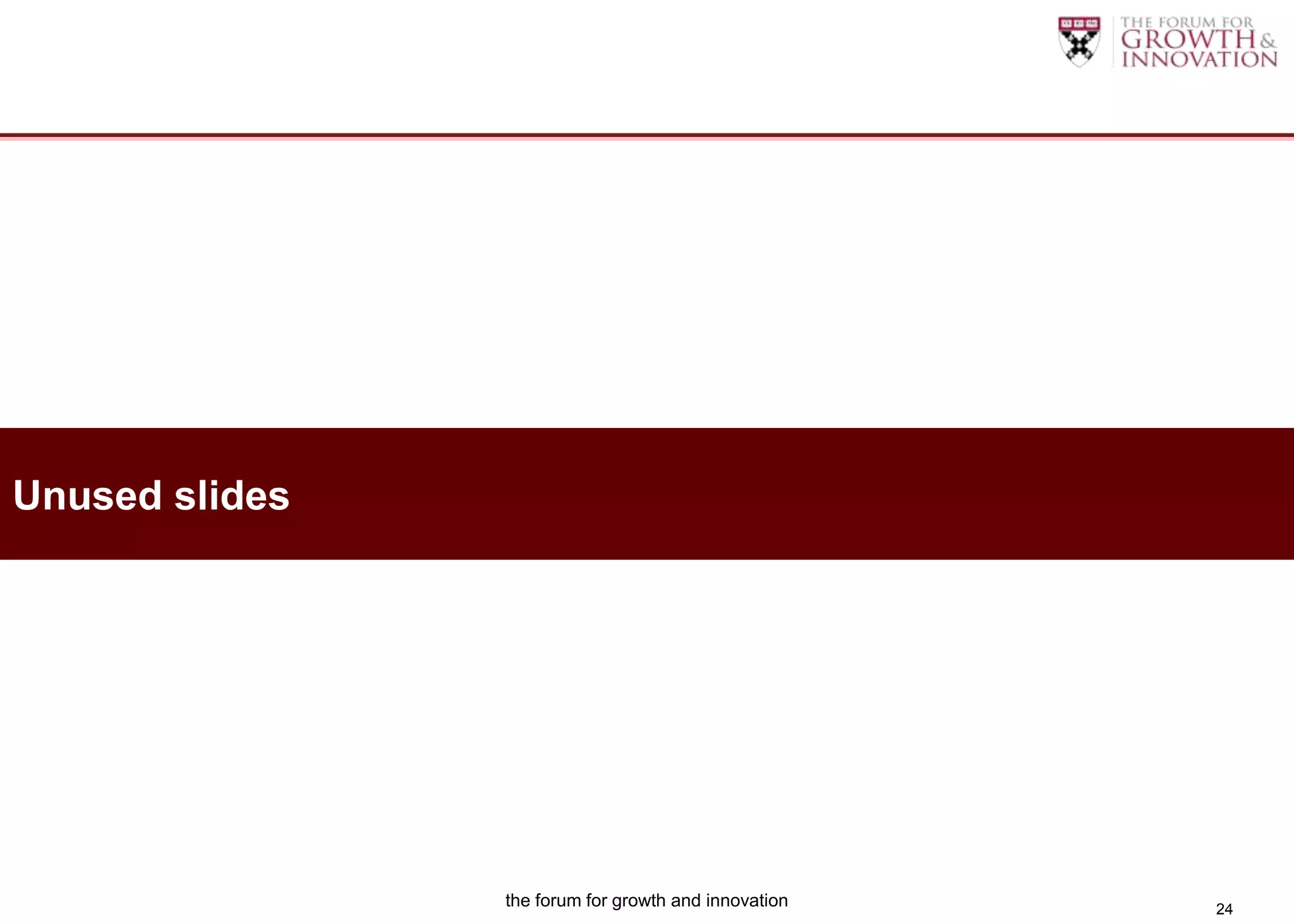 Unused slides




                the forum for growth and innovation   24
 