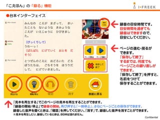 「こえほん」の「録る」機能

●台本インターフェイス




                Confidential
 