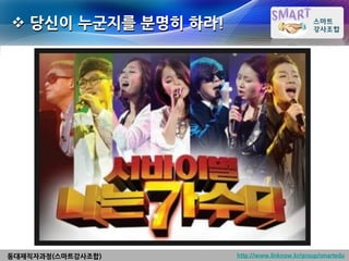  당신이 누군지를 분명히 하라!




동대재직자과정(스마트강사조합)     http://www.linknow.kr/group/smartedu
 