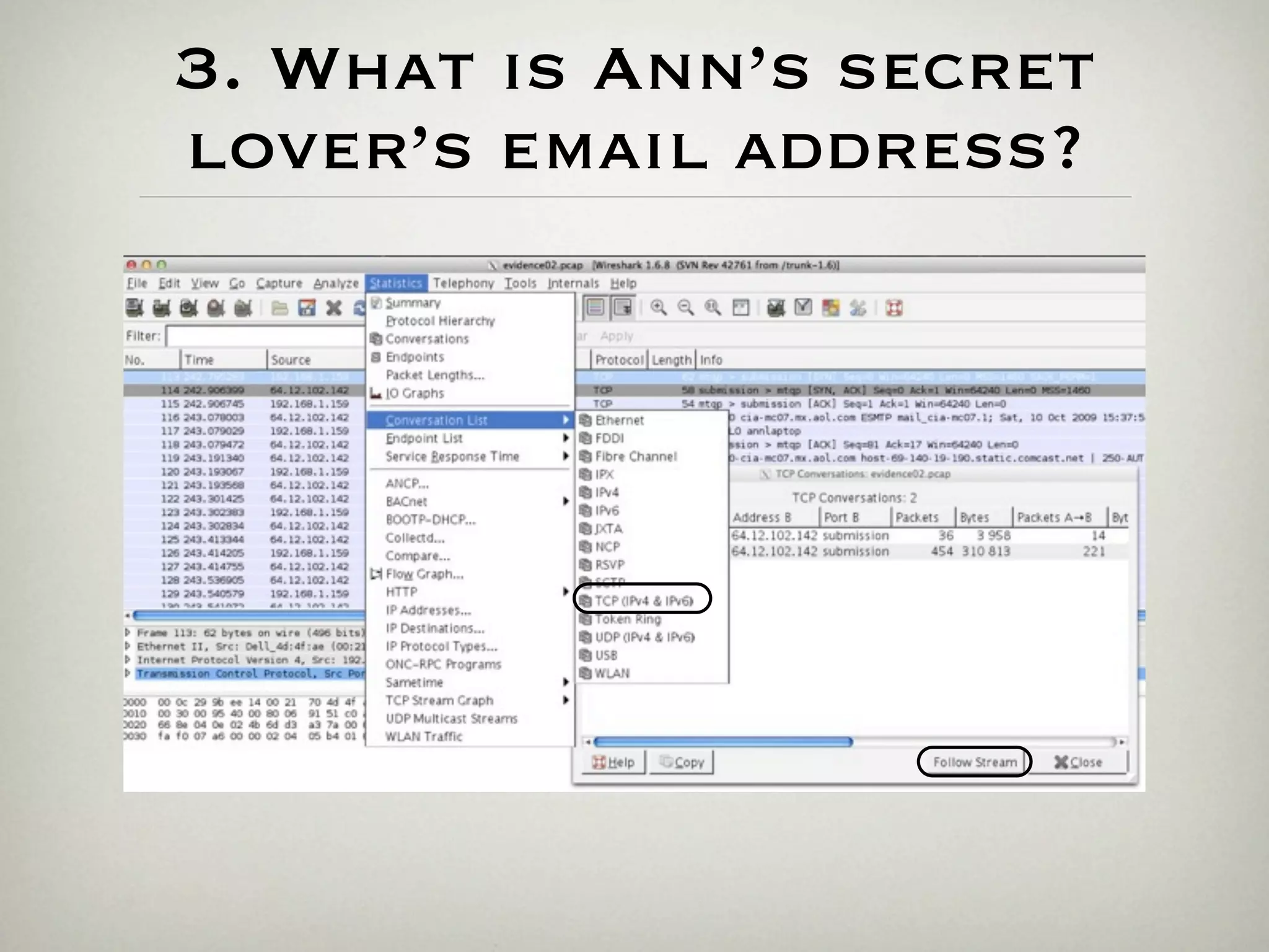 3. What is Ann’s secret
lover’s email address?
 