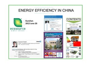ENERGY EFFICIENCY IN CHINA

                      CONTENTS
   Kunshan
   2012 June 20 
 