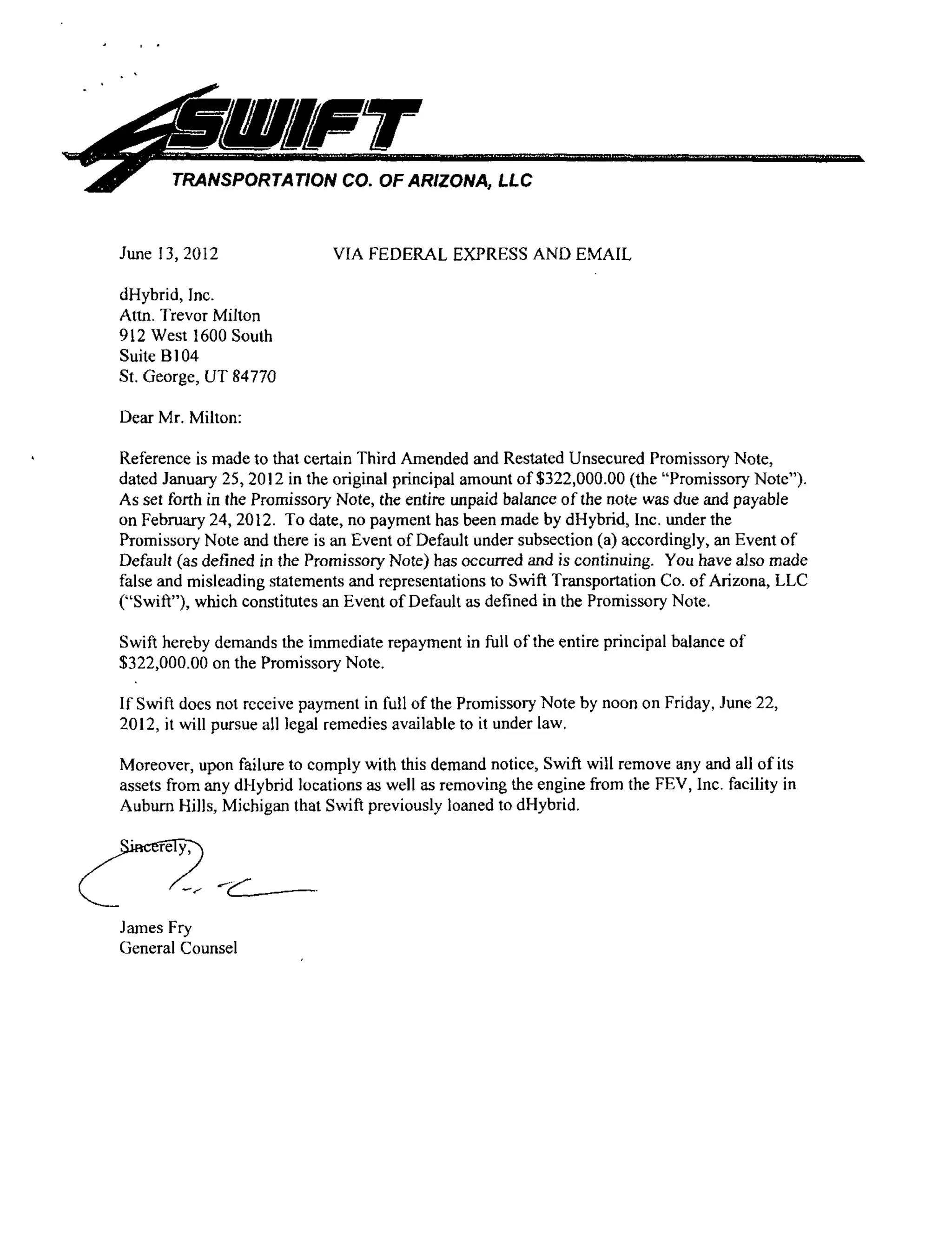 Swift v dHybrid Complaint (2012)