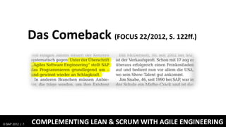 Das Comeback (FOCUS 22/2012, S. 122ff.)




© SAP 2012 | 7   COMPLEMENTING LEAN & SCRUM WITH AGILE ENGINEERING
 
