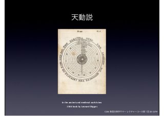 CDB 数理生物学サマーレクチャーコース第１回 2012/7/9
1566 book by Leonard Digges
In the ancient and medieval world view
天動説
 