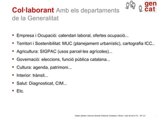 Col·laborant Amb els departaments
de la Generalitat

 Empresa i Ocupació: calendari laboral, ofertes ocupació...
 Territ...