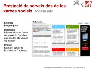 Prestació de serveis des de les
xarxes socials Rodalia.info

Empresa
Pimpampum
Descripció
Informació sobre l’estat
del ser...