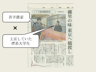 若手農家


 ×
上京していた
 IT系大学生
 