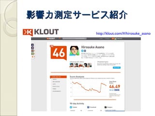 影響力測定サービス紹介
       http://klout.com/#/hirosuke_asano
 