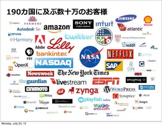 190カ国に及ぶ数⼗十万のお客様




Monday, July 23, 12
 