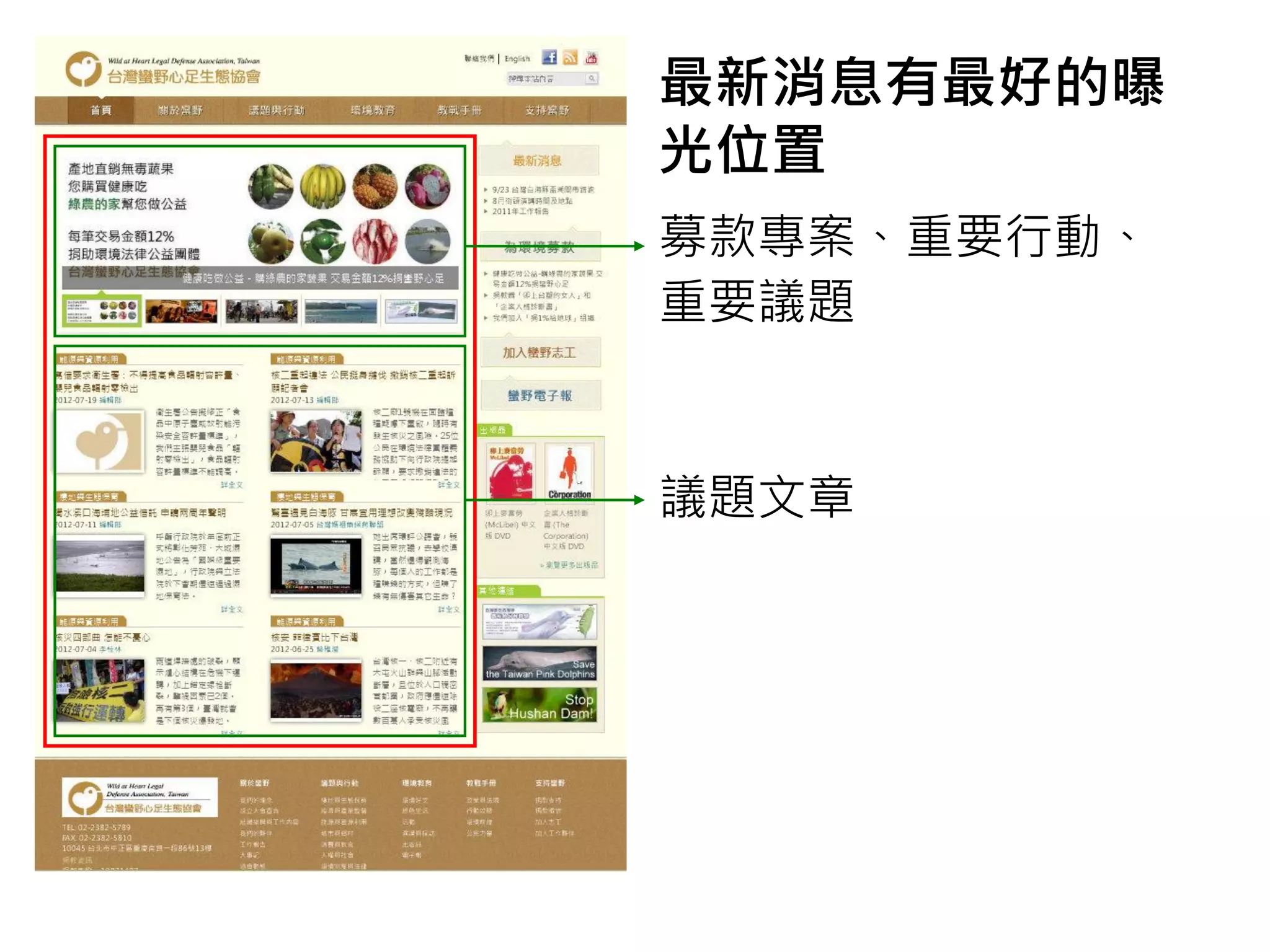 最新消息有最好的曝
光位置
募款專案、重要行動、
重要議題


議題文章
 