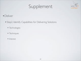 Supplement
•Deliver
 • Step2. Identify Capabilities for Delivering Solutions
   • Technologies

   • Techniques

   • Inte...