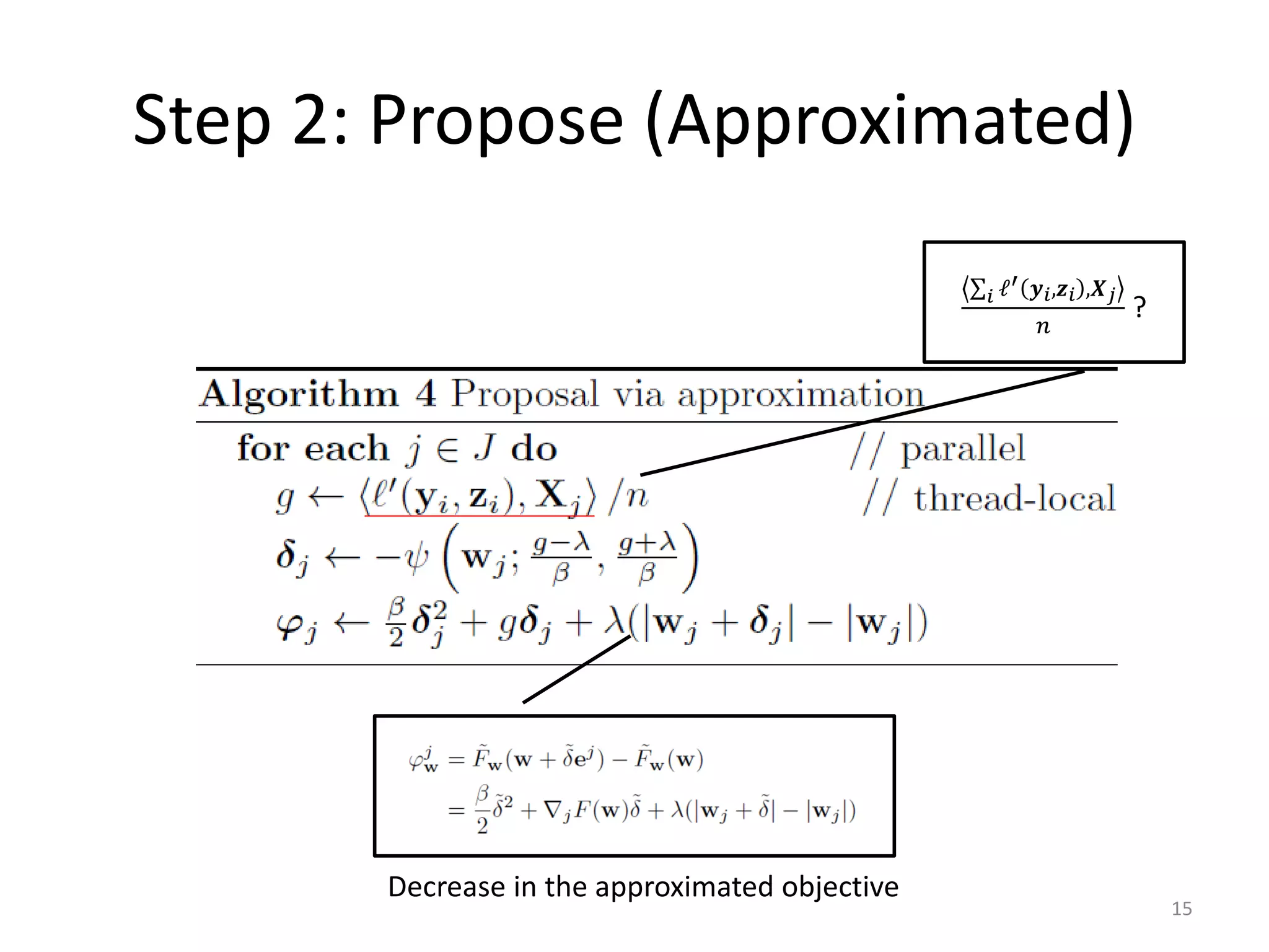 Step 2: Propose (Approximated)
                                                     ′
                                                𝑖ℓ       𝒚 𝑖 ,𝒛 𝑖 ,𝑿 𝑗
                                                                         ?
                                                          𝑛




       Decrease in the approximated objective
                                                                             15
 