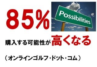 85%
購入する可能性が高くなる
（オンラインゴルフ･ドット･コム）
 