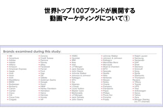 世界トップ100ブランドが展開する
動画マーケティングについて①
pixability.comが調査した世界トップ100ブランドの動画マーケティング動向につい
て発表したものを抜粋いたしました。（以下トップ100ブランドのリスト）
 