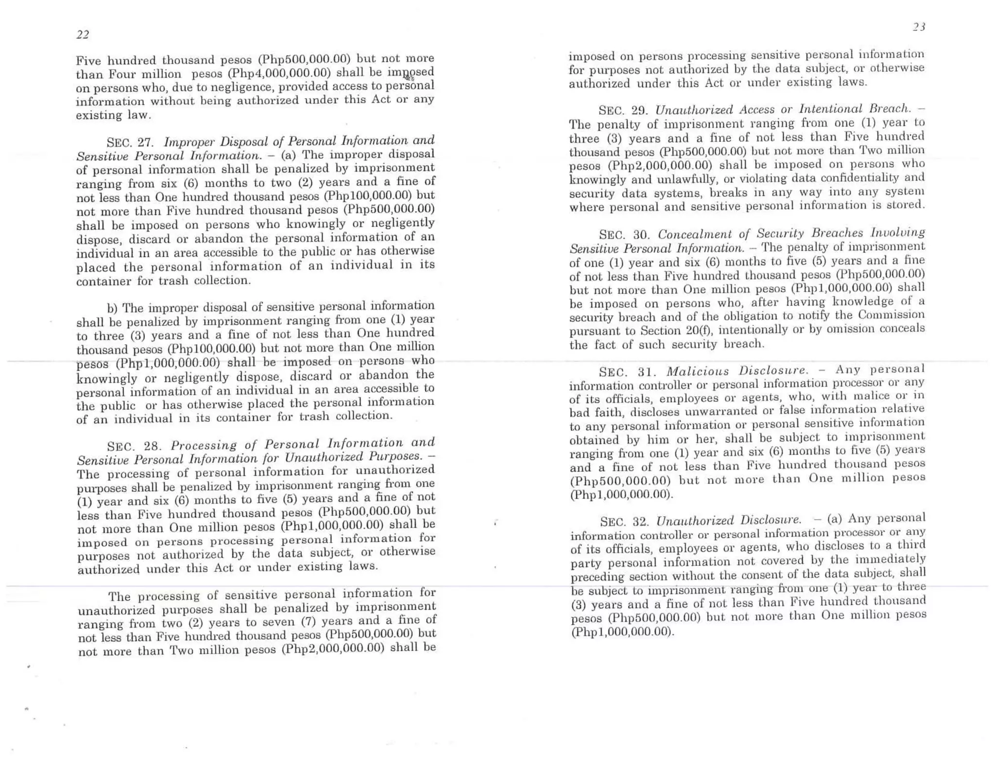 Philippine Republic Act No. 10173 Data Privacy Act of 2012