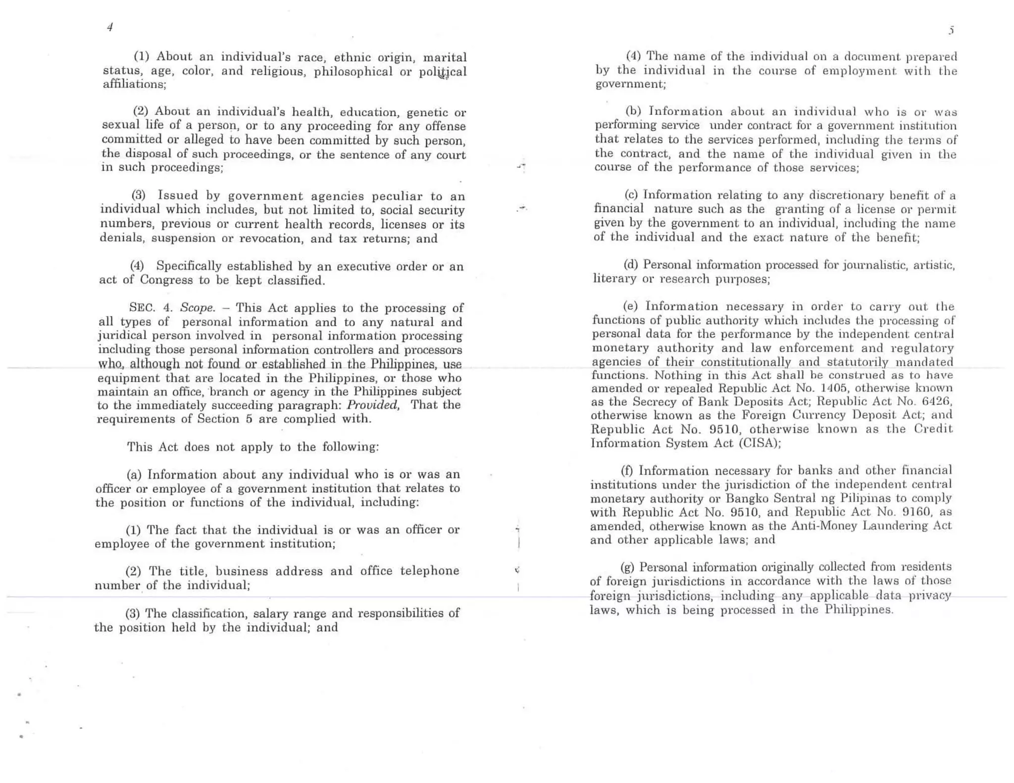 Philippine Republic Act No. 10173 Data Privacy Act of 2012