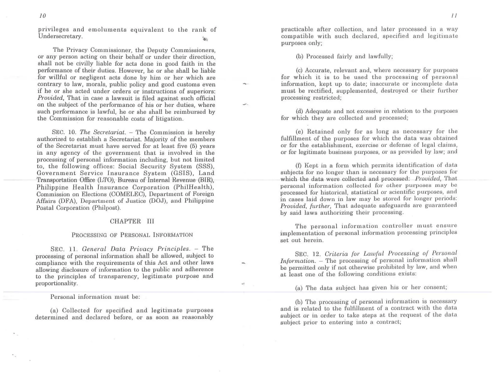 Philippine Republic Act No. 10173 Data Privacy Act of 2012