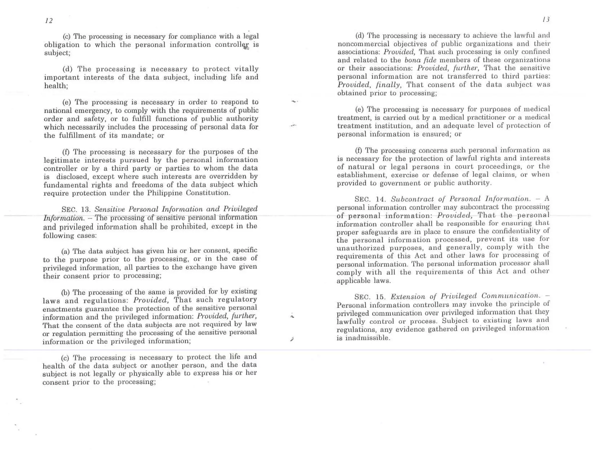 Philippine Republic Act No. 10173 Data Privacy Act of 2012