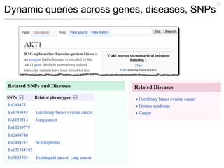 19
Dynamic queries across genes, diseases, SNPs
 