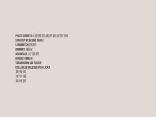 Photo Credits: [版權皆屬原創者所有]
Startup Weekend Taipei
LeanMatch 團隊
Drimmit 團隊
Advintage 好酒網
Gergely Imreh
tarabrown via flickr
collegedegree360 via flickr
黃菁媺
李亭儀
黃稚晏

 