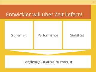 12




Entwickler will über Zeit liefern!


  Sicherheit      Performance         Stabilität




          Langlebige Qualität im Produkt
 