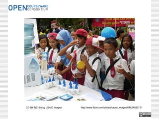 Why? Outreach benefits
• Workforce development
   – Updating skills
   – Retraining sectors that are downsizing or
     becoming dated
   – Pathways to short courses or certificates


US Department of Labor $2,000,000,000 TAA grant specifically to support
creation of job retraining OER
 