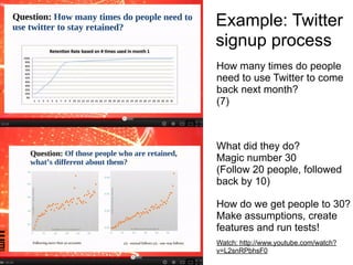 Example: Twitter
signup process
How many times do people
need to use Twitter to come
back next month?
(7)



What did they...