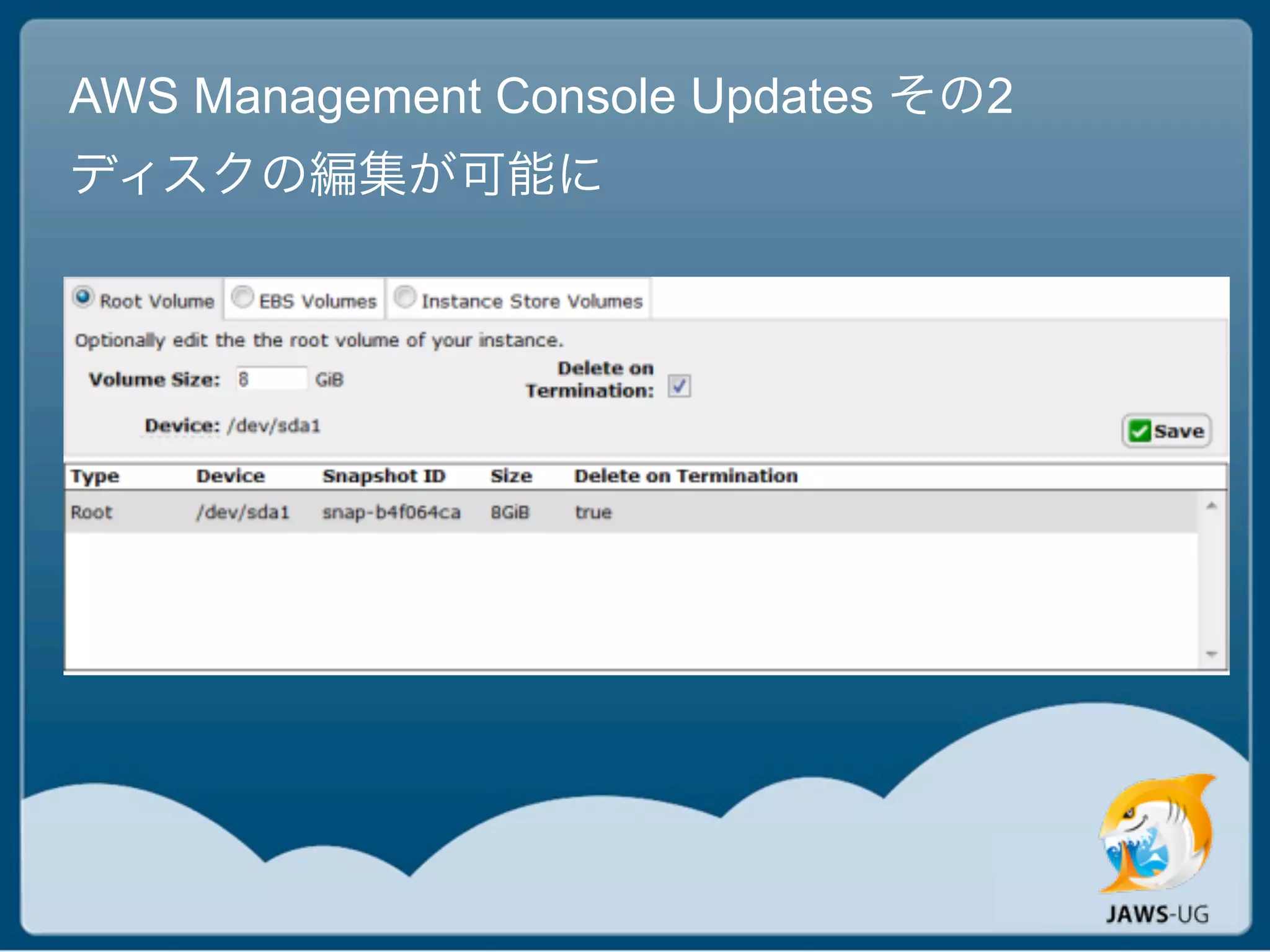 AWS Management Console Updates その2
ディスクの編集が可能に
 