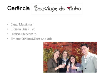 Gerência

•   Diego Massignam
•   Luciana Chies Baldi
•   Patrícia Chiavenato
•   Simone Cristina Kilder Andrade
 