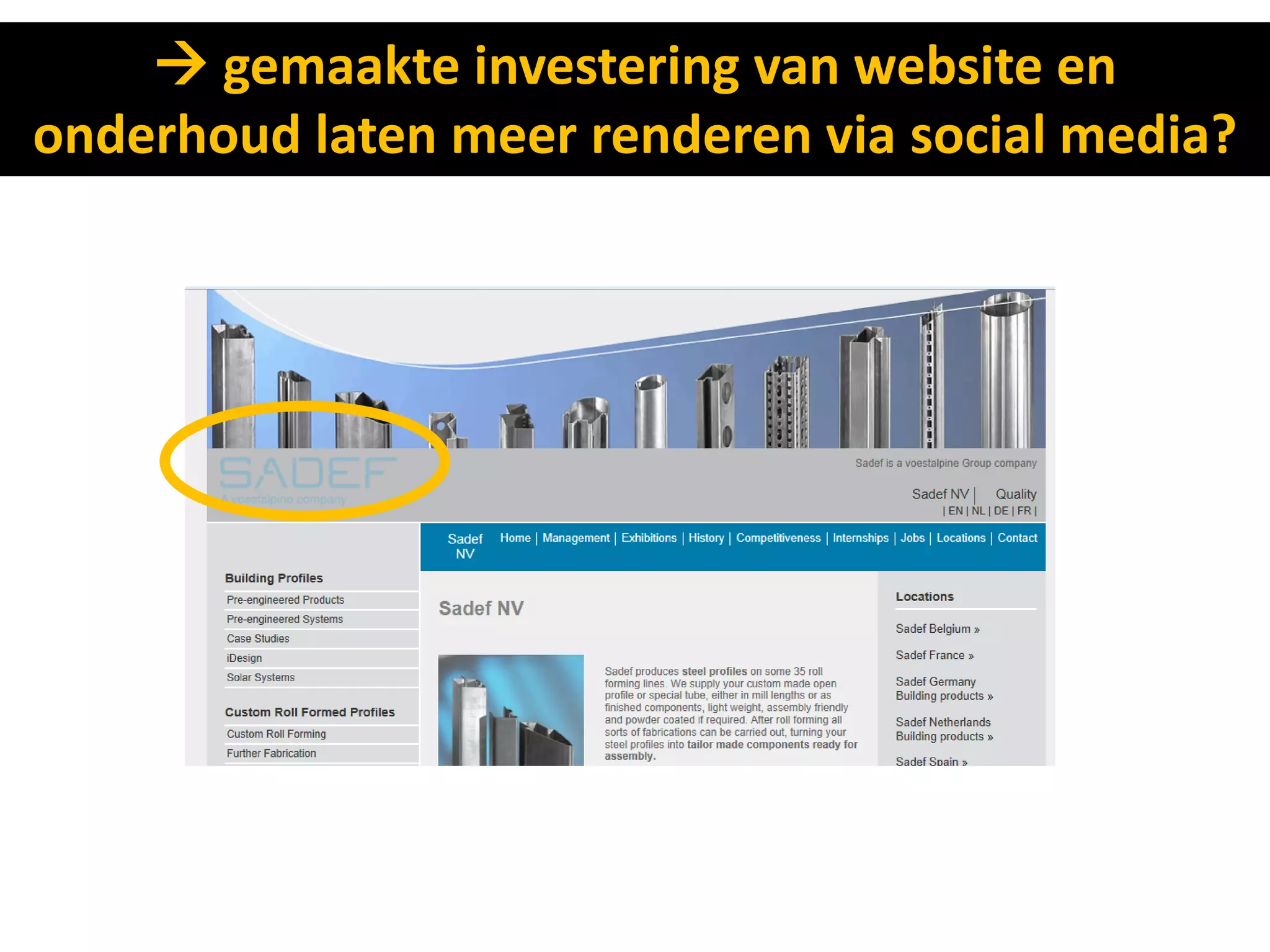  gemaakte investering van website en
onderhoud laten meer renderen via social media?
 