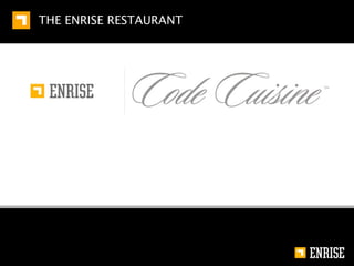 THE ENRISE RESTAURANT




∂ We want to prepare the best dishes
∂ With the best ingredients
∂ To create a magical client experience!


∂ You engineers are our top chefs!
 