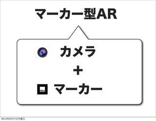 マーカー型AR


                  カメラ
                   ＋
                 マーカー

2012年9月17日月曜日
 