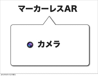 マーカーレスAR



                  カメラ


2012年9月17日月曜日
 
