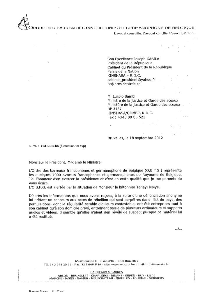 lettre de lobfg au president kabila