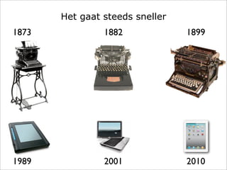 Het gaat steeds sneller
1873            1882             1899




1989            2001             2010
 