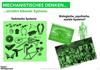 MECHANISTISCHES DENKEN...
...zerstört lebende Systeme.
                                                       Biologische, psychische,
     Technische Systeme
                                   soziale Systeme?
                                         © ht
                                             tp://
                                                  www
                                                     .flick
                                                           r.com
                                                                /pho
                                                                          tos/m
                                                                               ladje
                                                                                      novic
                                                                                            _n




                                                                                                             ath
                                                                                                os   /john
                                                                                           phot
                                                                                   r. com/
                                                                            lick
                                                                    //www.f
                           PM Camp meets InterFace AG ©       http:                                                9
 