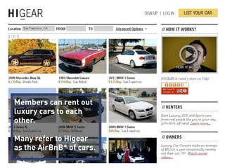 Members can rent out
luxury cars to each
other.

Many refer to Higear
as the AirBnB* of cars.
Business Model Lecture | © 2012 relevantive AG
 