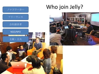ノマドワーカー
           Who join Jelly?
フリーランス

会社経営者

 NGO/NPO


主婦・主夫
 