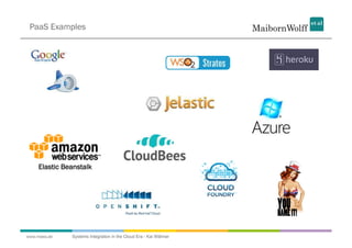 PaaS Examples




     Elastic Beanstalk




www.mwea.de    Systems Integration in the Cloud Era - Kai Wähner
 