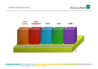 Talend (Open Source)




www.mwea.de   Systems Integration in the Cloud Era - Kai Wähner
 