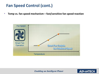 Fan Speed Control (cont.)
•   Temp vs. fan speed mechanism – fast/sensitive fan speed reaction
 